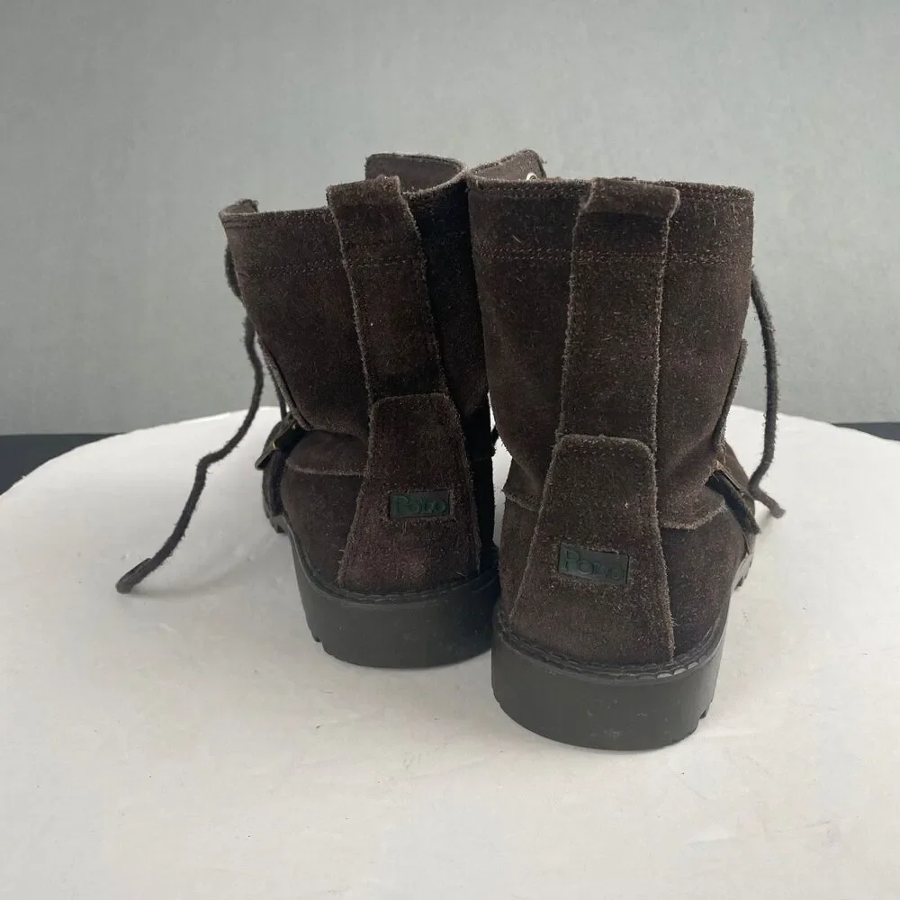 Polo Ralph Lauren Duck Boots Big Boy Kids 4 Brown Leather Buckle,Hiking,Outdoor